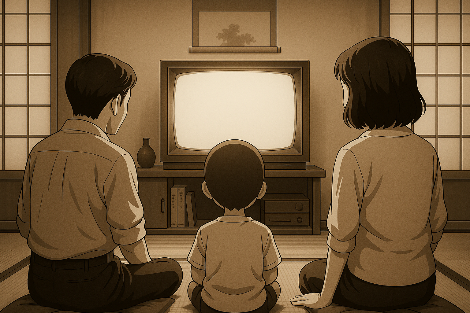 昭和のお茶の間でテレビを見る家庭
