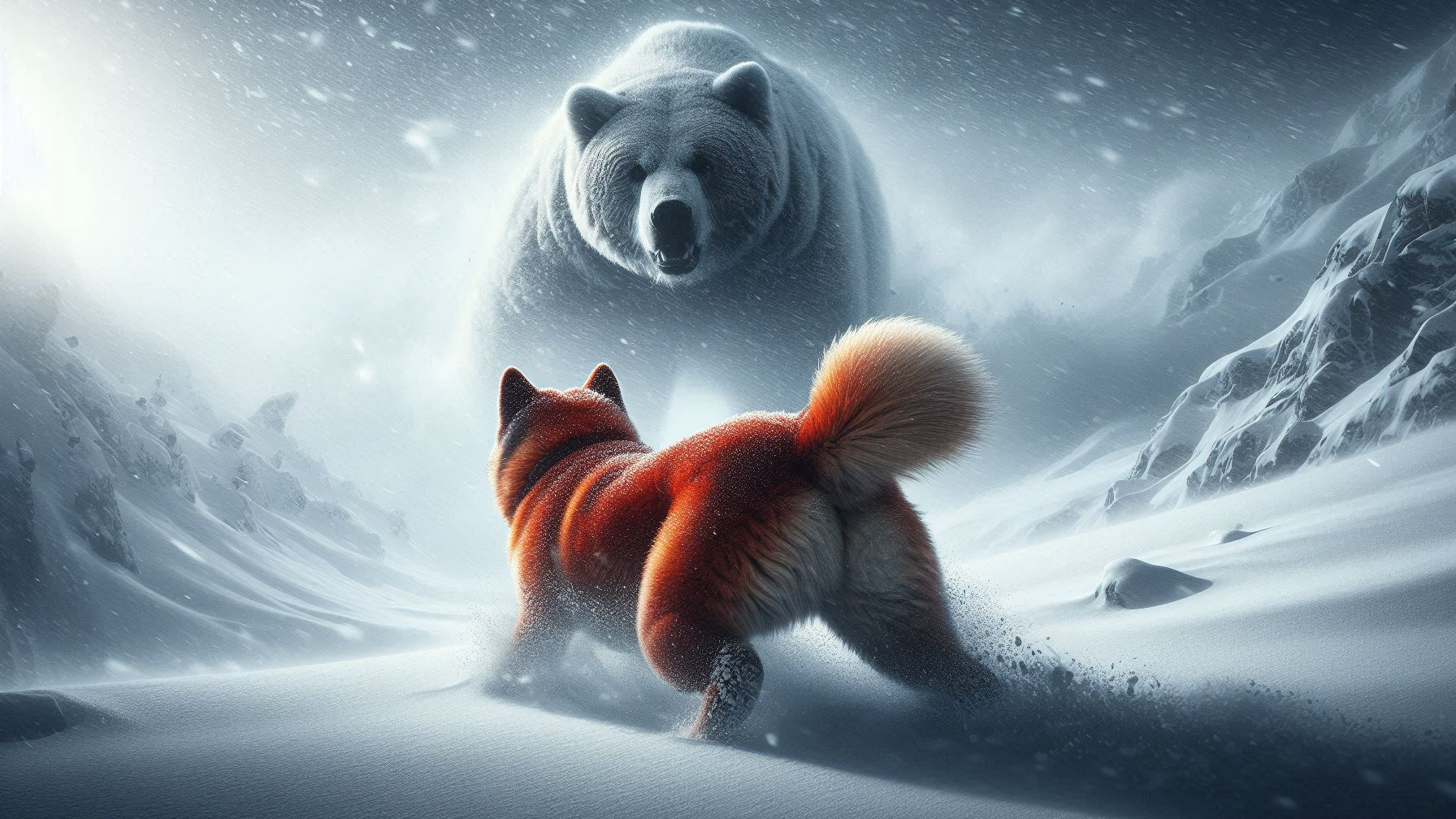 栗駒山の夜、赤カブトと対峙する若き熊犬リキ