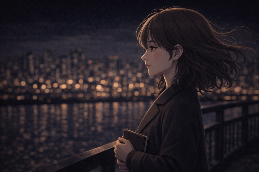 夜の川辺の静かなひととき