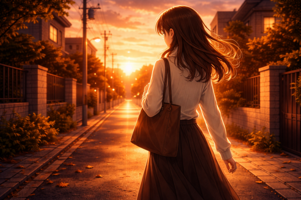 髪をなびかせ家路に