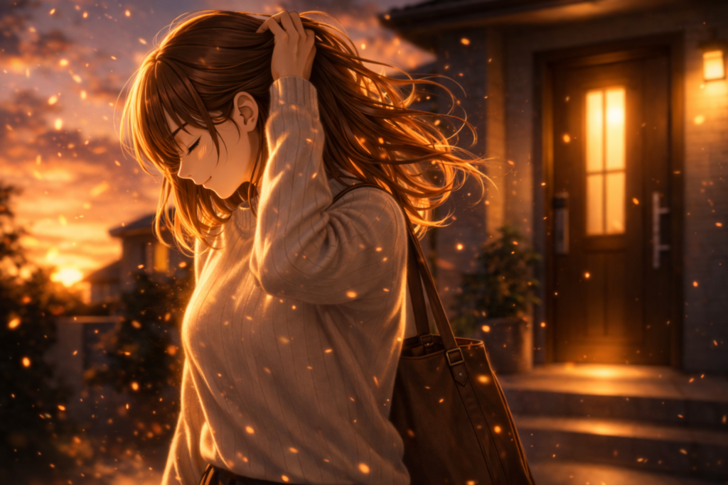 髪をかきあげる