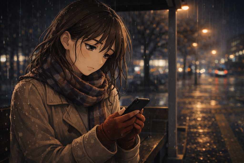 雨の中でひとり佇む